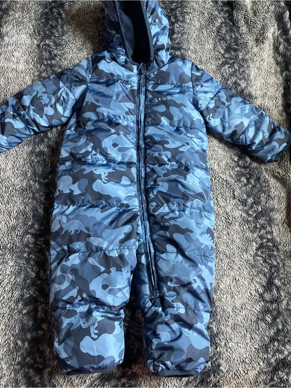 Baby Gap Boys 12-18 Months Blue Camp Dinosaur Print Hooded Snowsuit
